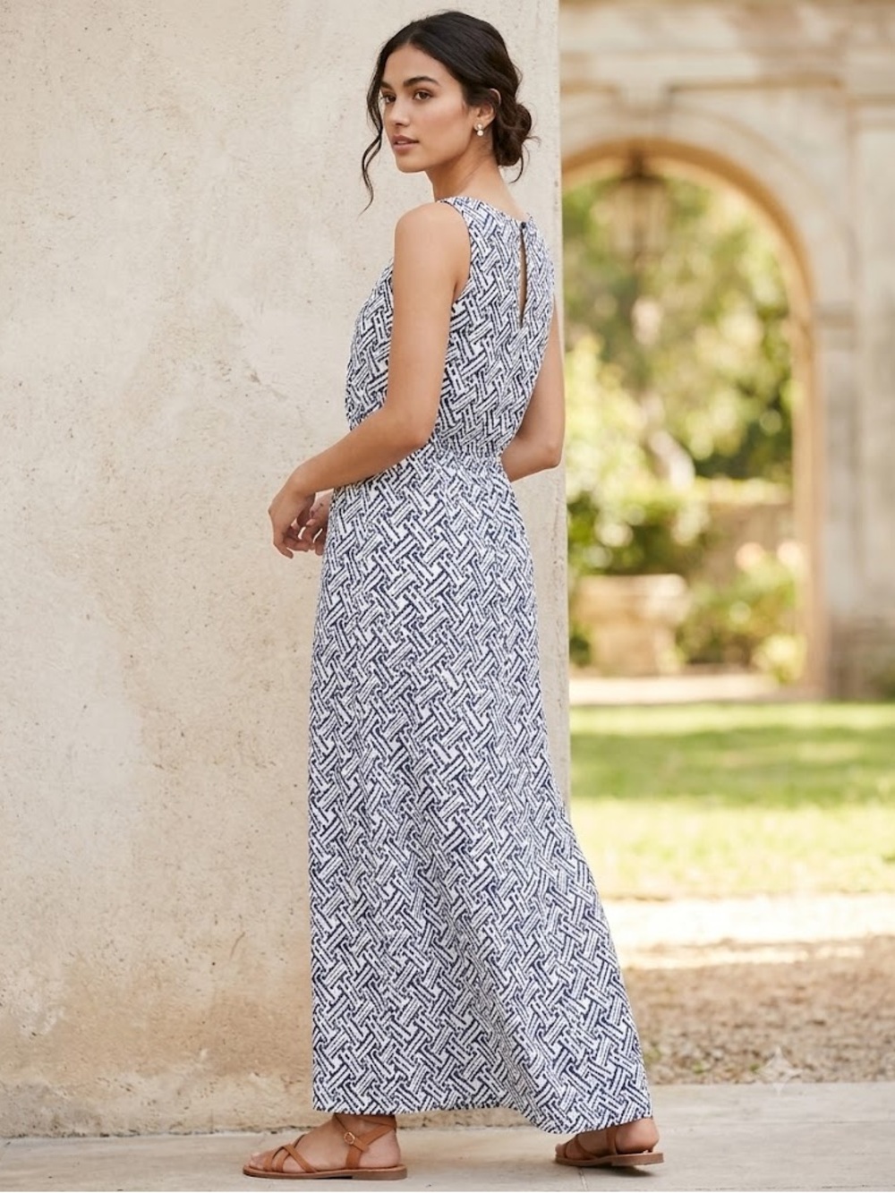 NWT The Limited Sleeveless Blue & White Midi Dress, Size XS extra small